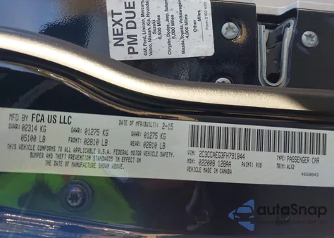 2015 Chrysler 300C z USA, uszkodzony, nr VIN 2C3CCAEG3FH791844